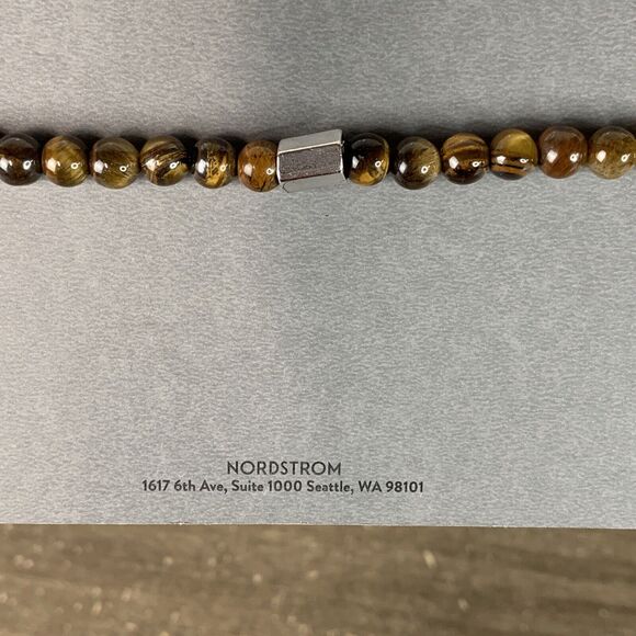Nordstrom Genuine Stone Gemstone Prayer Bead Tiger Eye Bracelet Stretch One Size - Picture 7 of 7
